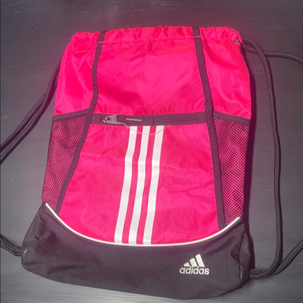 Adidas Black and Red Drawstring Bag